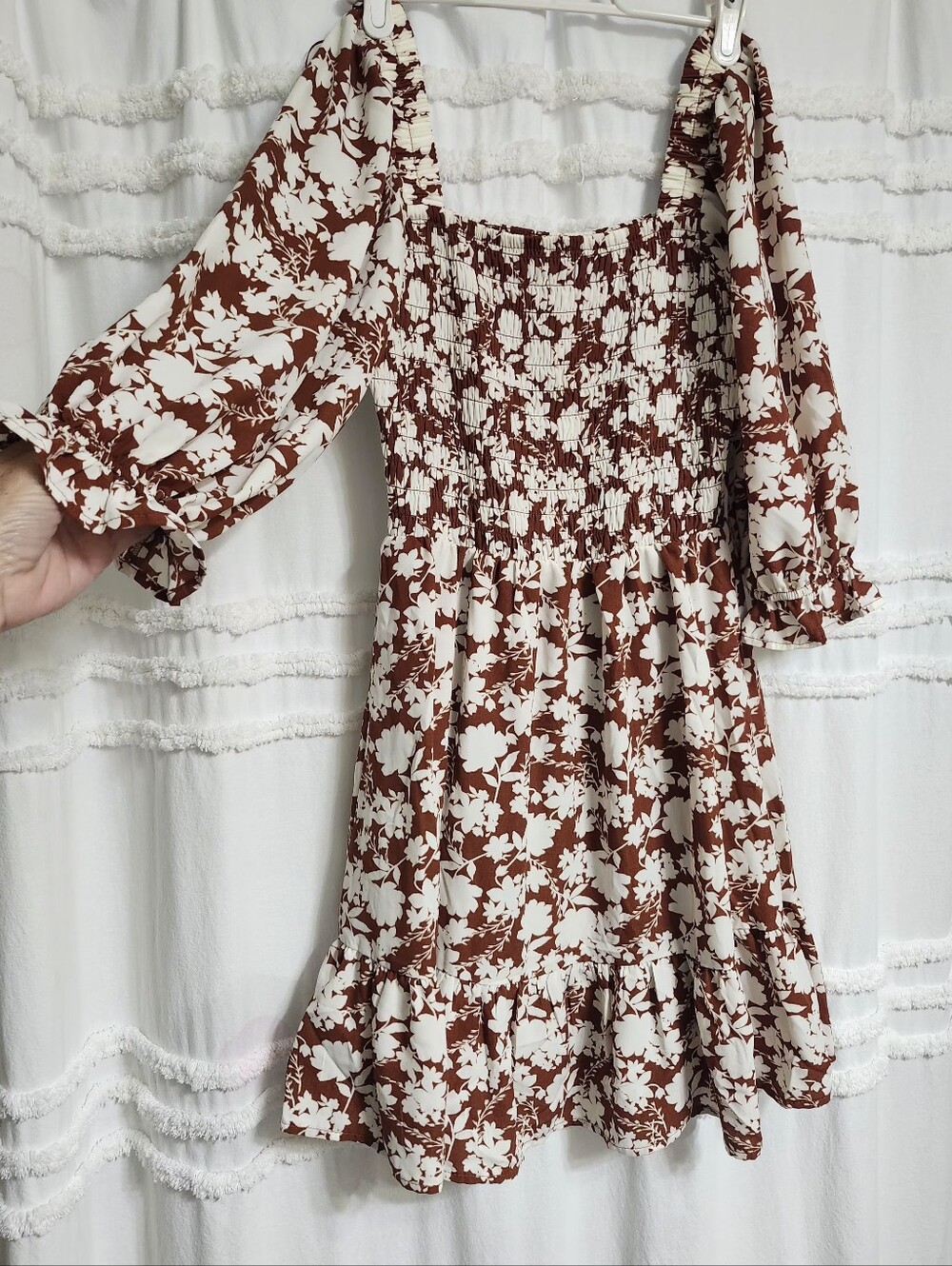 NWT Sienna Sky Rust and Cream Floral Smocked Mini Dress